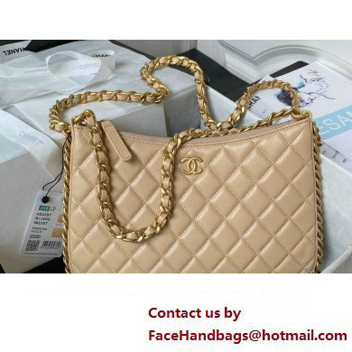 Chanel Shiny Crumpled Lambskin & Gold-Tone Metal Large Hobo Bag AS4287 Beige 2023